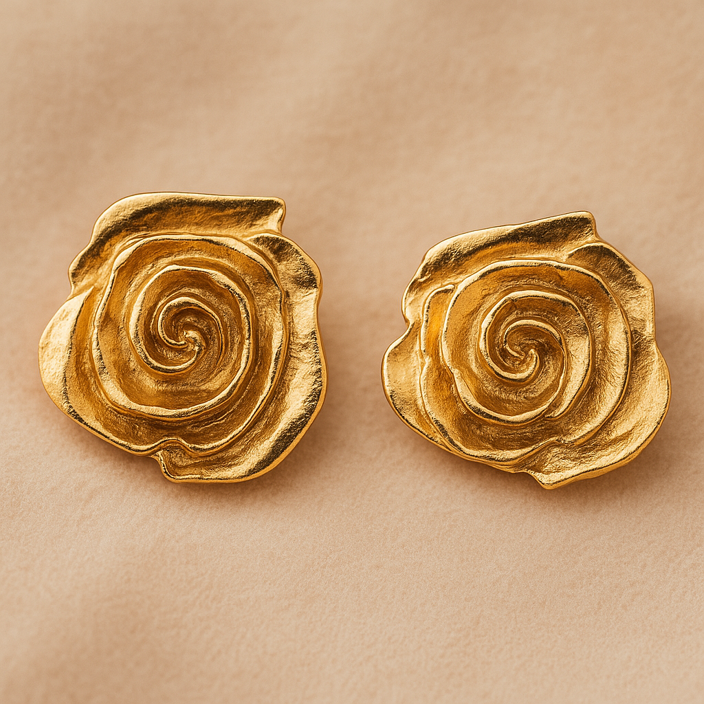 Golden Bloom – Rose Motif Earrings