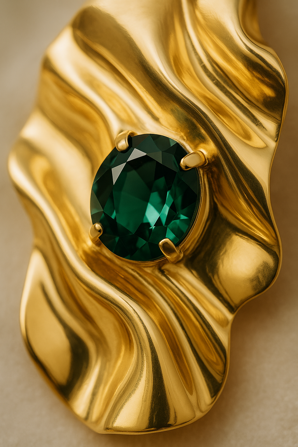 Emerald Empress – Abstract Wave Earrings with Green Stone