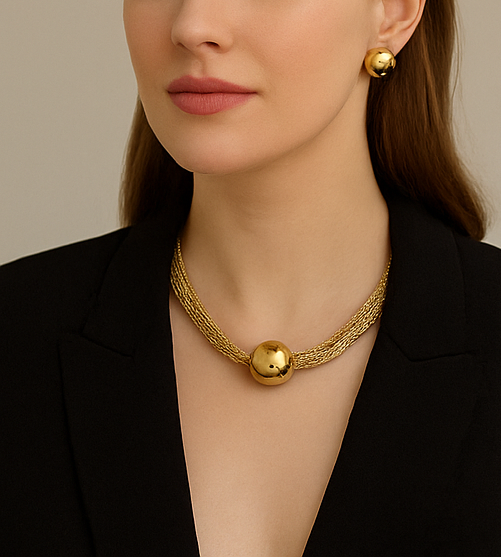 Aurora Orb Set – Multi-Strand Mesh Necklace + Earrings