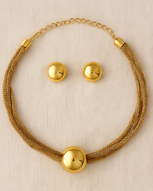 Aurora Orb Set – Multi-Strand Mesh Necklace + Earrings