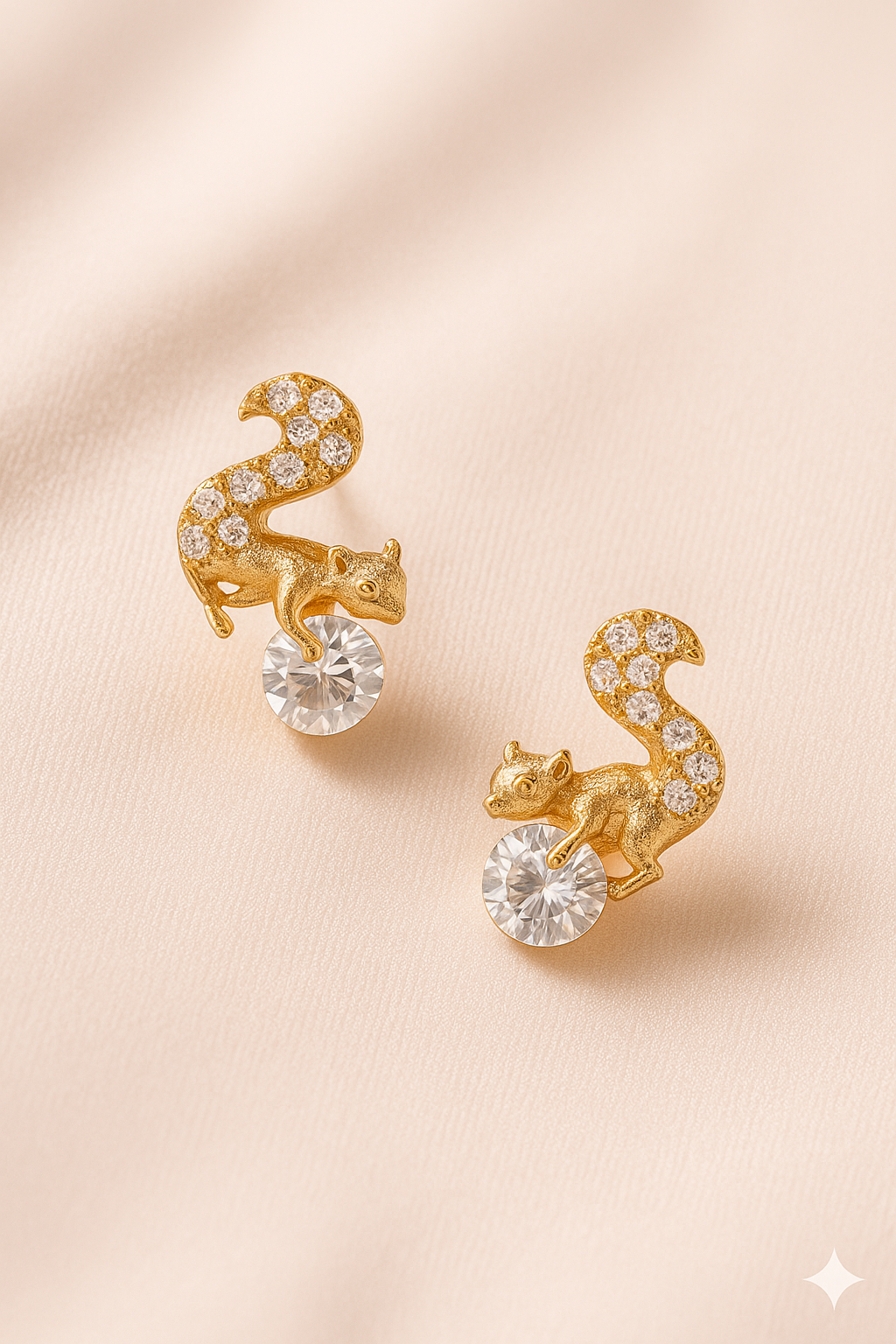 Whimsical Squirrel CZ Stud Earrings