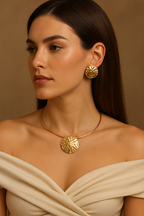 Elysian Sun Disc – Hammered Medallion Necklace + Earrings Set