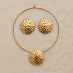 Elysian Sun Disc – Hammered Medallion Necklace + Earrings Set